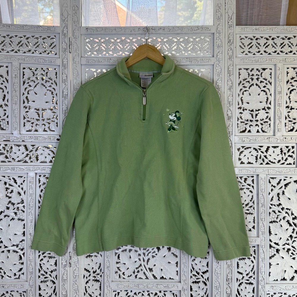 DisneyLand Resort Sagę Green Quarter Zip Pullover Sweatshirt Womens Medium